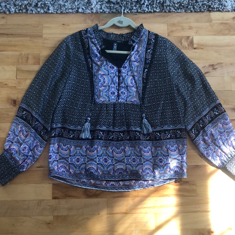 Aqua top with tassels size small